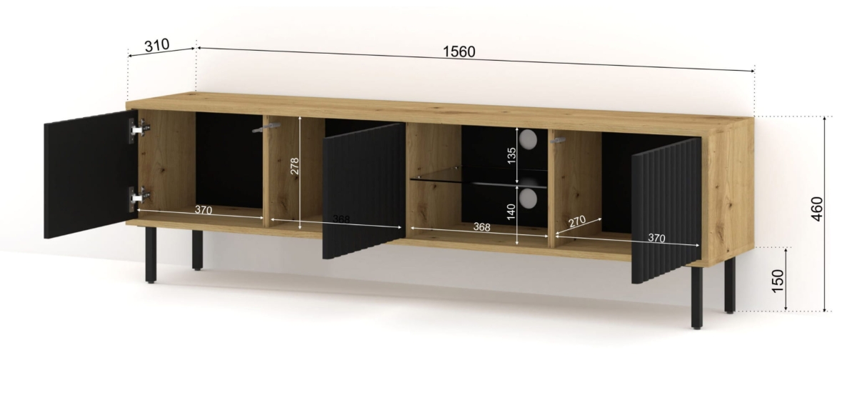 Szafka RTV MITA 156 dąb artisan / czarny mat