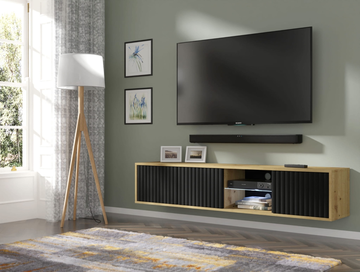 Szafka RTV MITA 156 dąb artisan / czarny mat