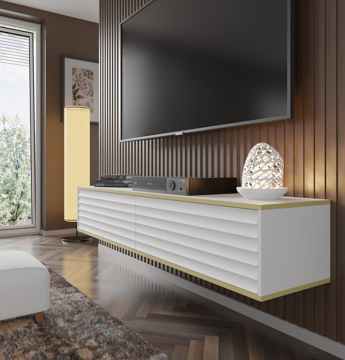 Szafka RTV wisząca Wabi 180 biały mat