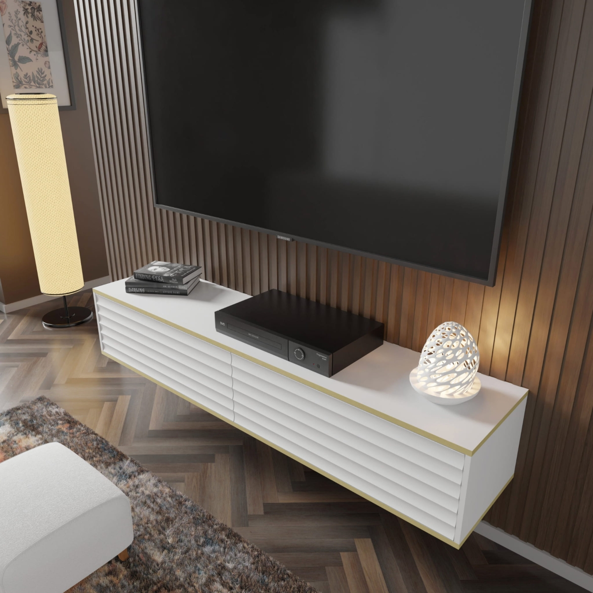 Szafka RTV wisząca Wabi 180 biały mat