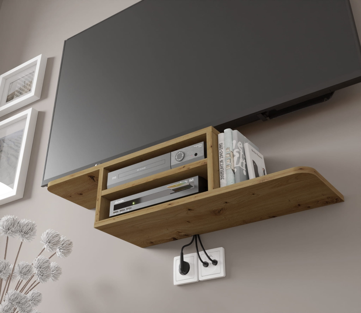 Półka pod telewizor wisząca Dedal 90 cm dąb artisan