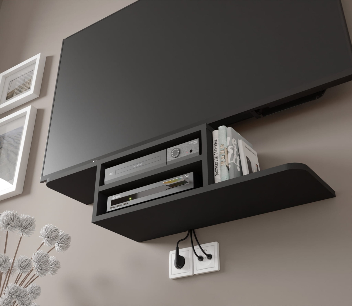 Półka pod telewizor wisząca Dedal 90 cm czarny mat