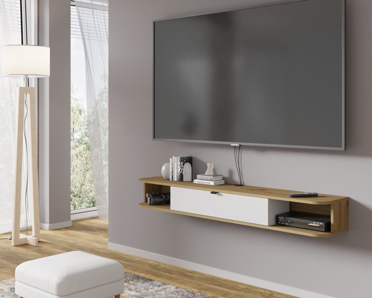 Szafka RTV wisząca Icarus 156 dąb artisan / biały mat