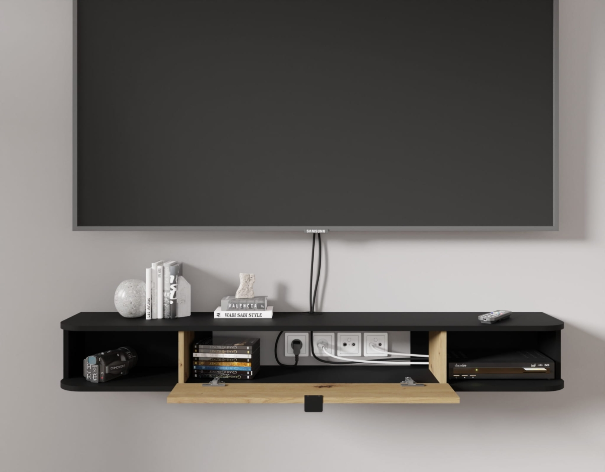 Szafka RTV wisząca Icarus 156 czarny mat / dąb artisan