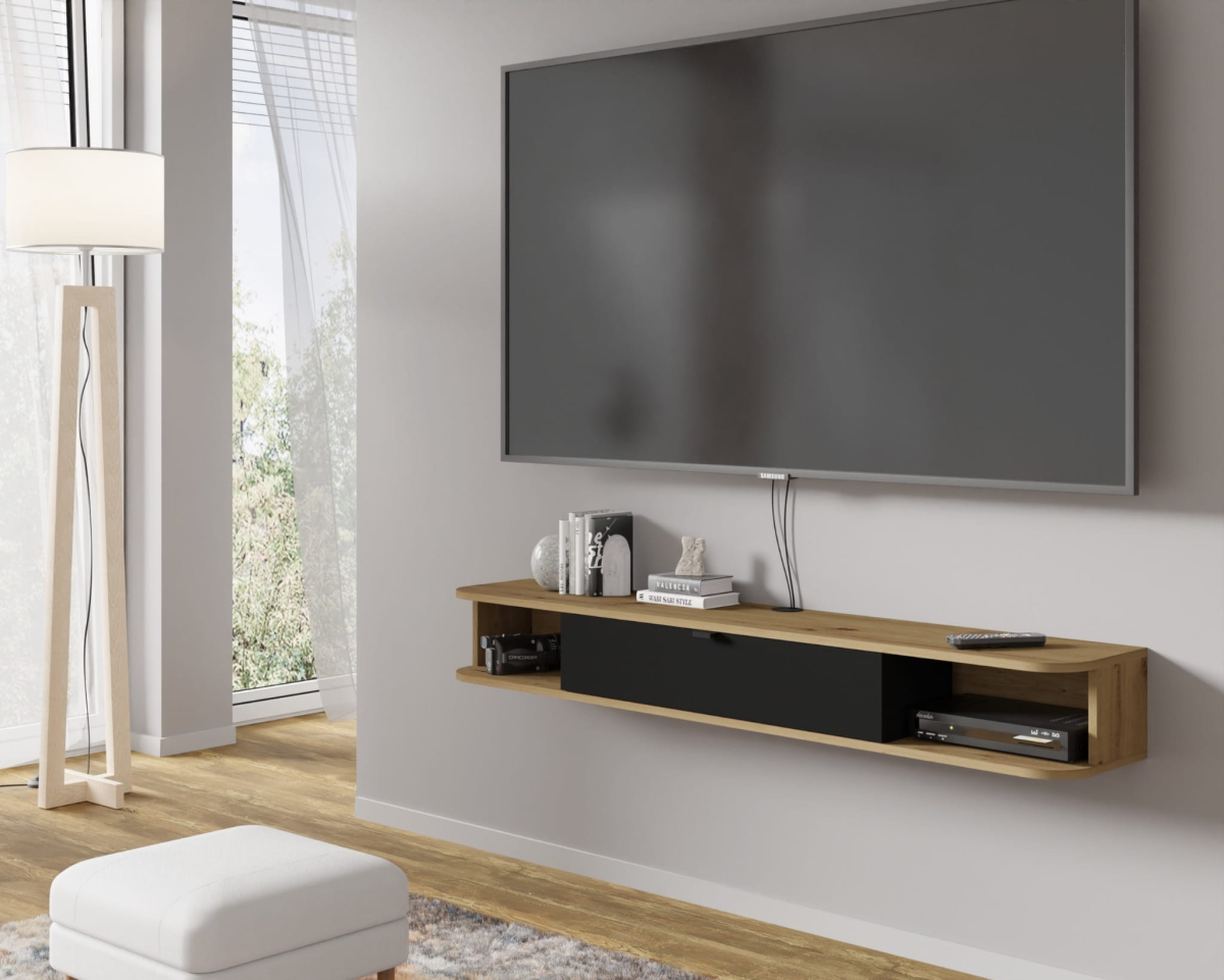 Szafka RTV wisząca Icarus 156 dąb artisan / czarny mat