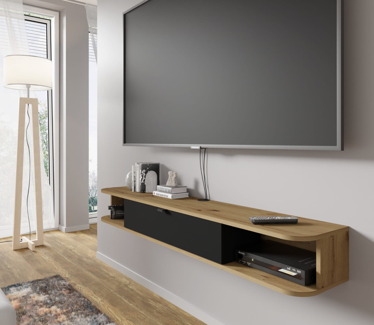 Szafka RTV wisząca Icarus 156 dąb artisan / czarny mat