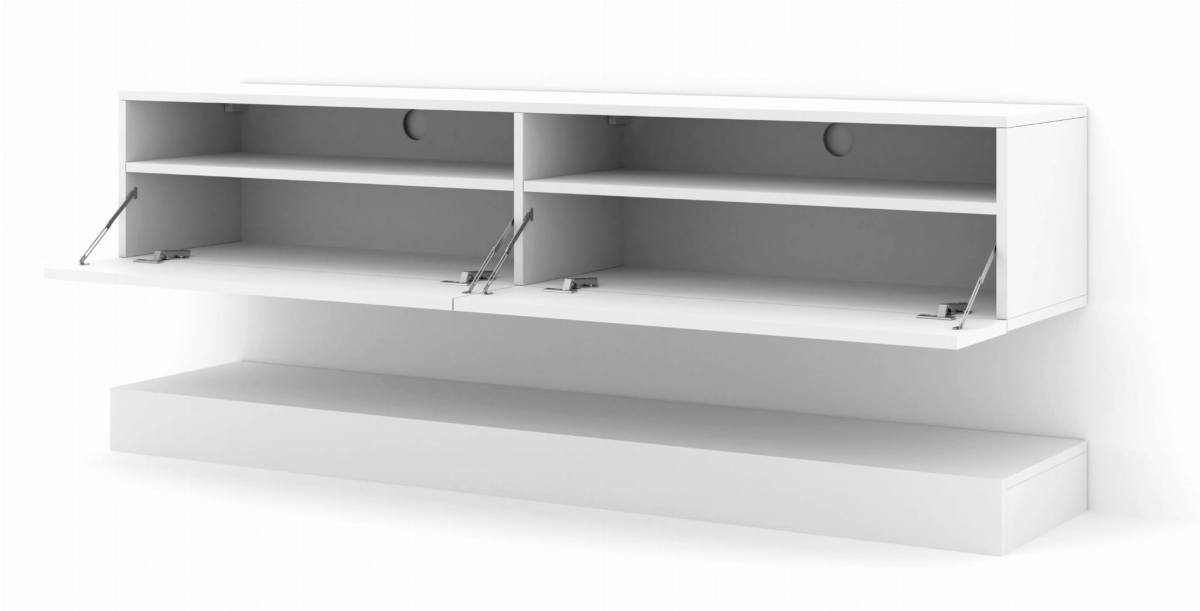 Szafka RTV DUO 160 cm wisząca + panel biały mat (*opcja LED)