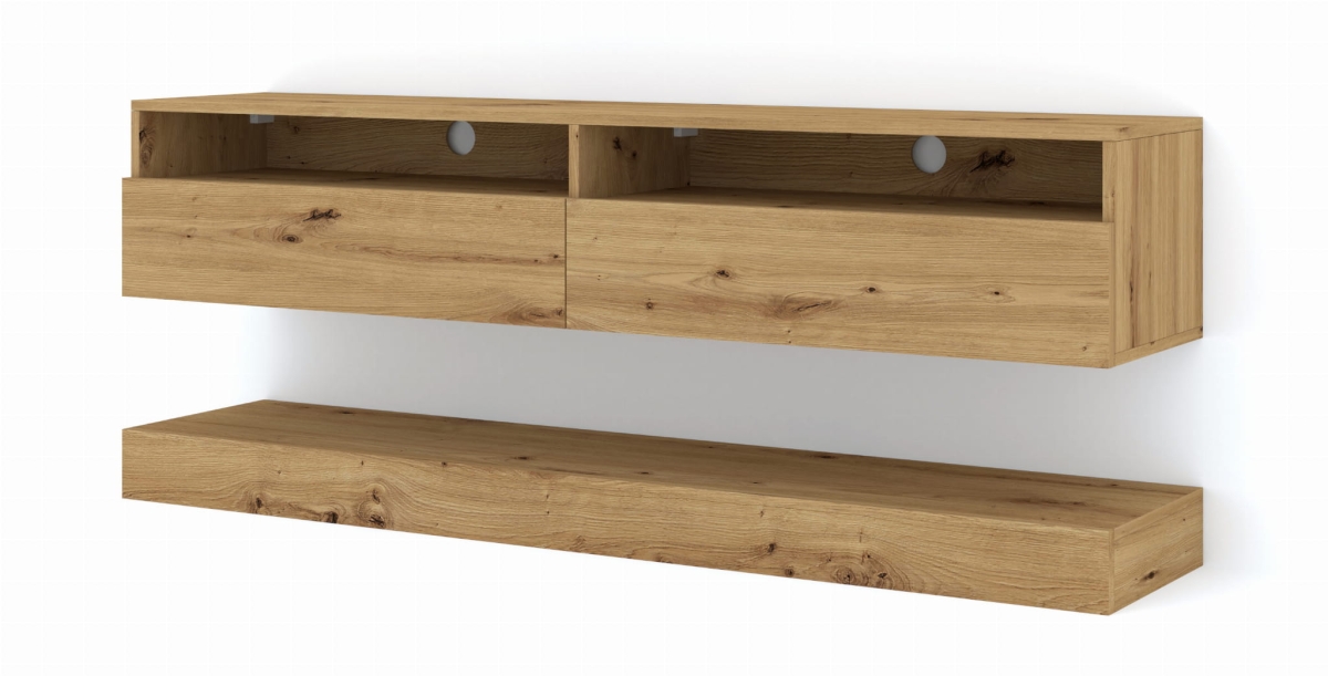 Szafka RTV DUO 160 cm wisząca + panel dąb artisan (*opcja LED)