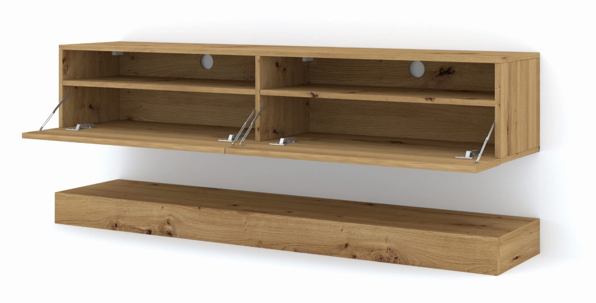 Szafka RTV DUO 160 cm wisząca + panel dąb artisan (*opcja LED)