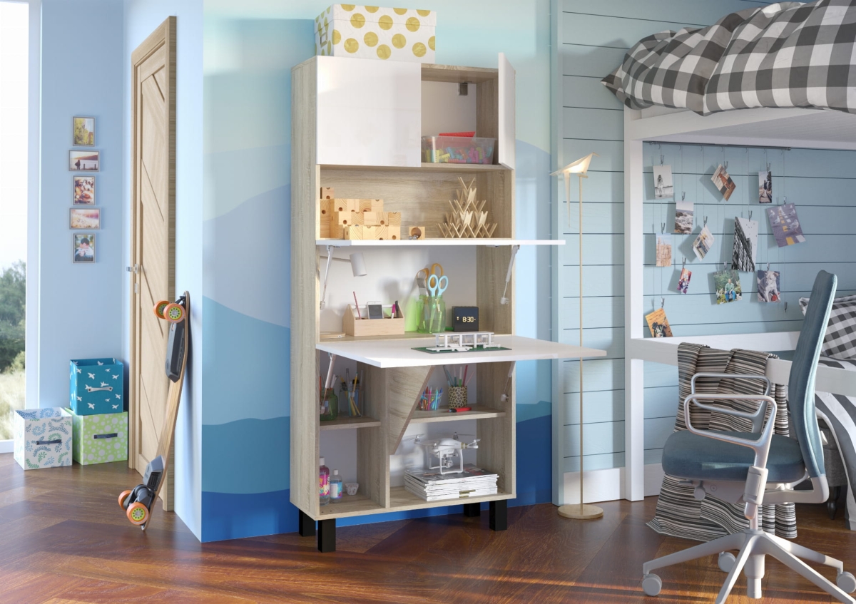 Biurko rozkładane regał Homi dąb sonoma / biały połysk