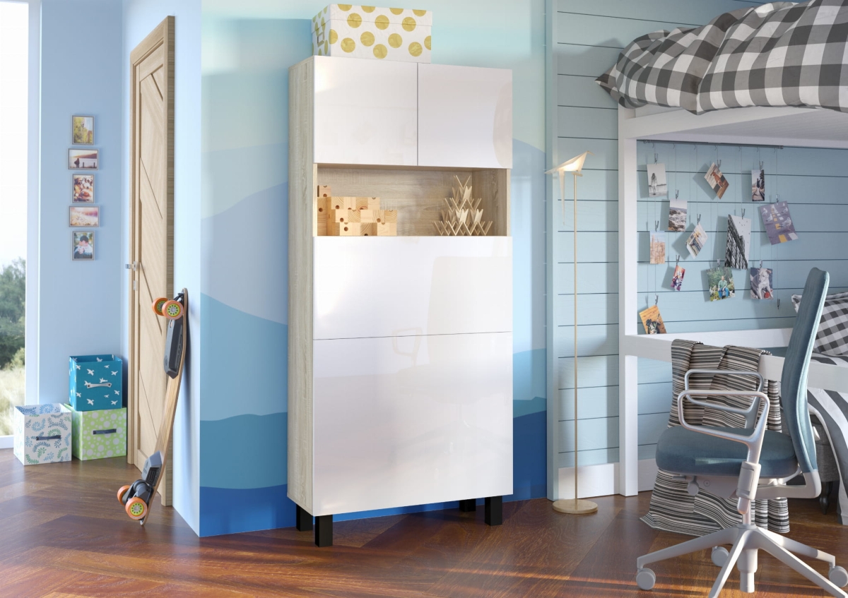 Biurko rozkładane regał Homi dąb sonoma / biały połysk