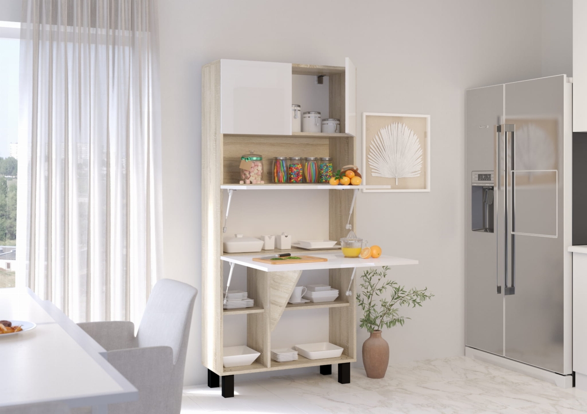 Biurko rozkładane regał Homi dąb sonoma / biały połysk