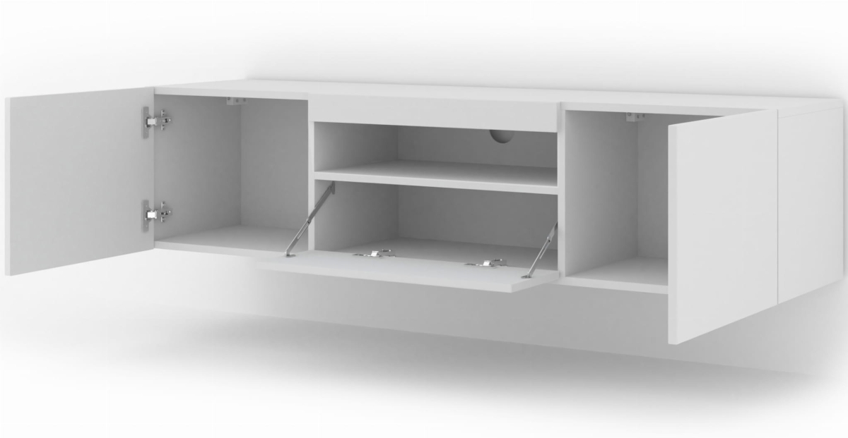 Szafka RTV Aura 150 cm uniwersalna wisząca stojąca biały mat (*opcja LED)