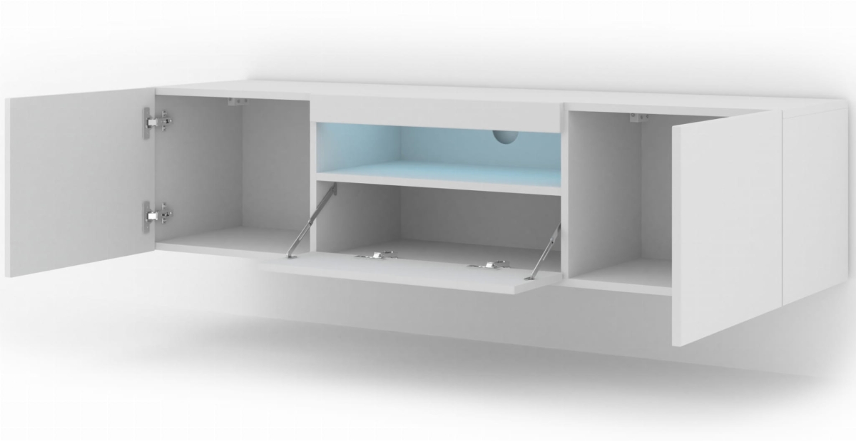 Szafka RTV Aura 150 cm uniwersalna wisząca stojąca biały mat (*opcja LED)