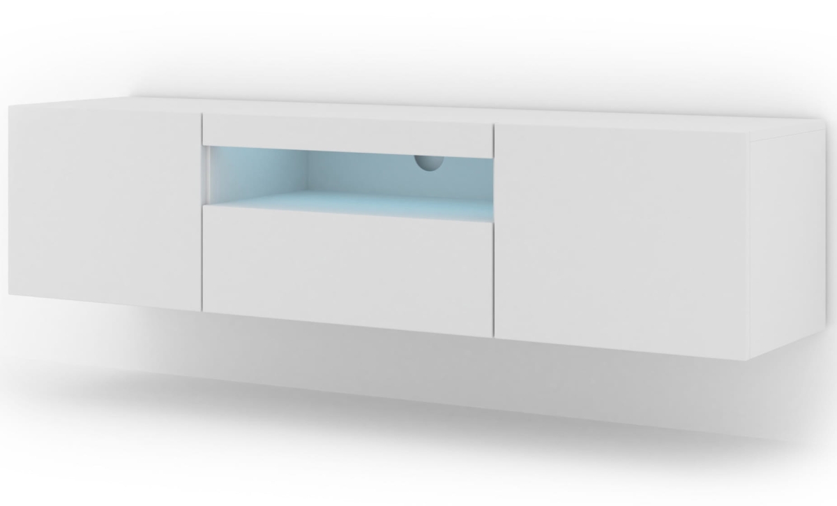 Szafka RTV Aura 150 cm uniwersalna wisząca stojąca biały mat (*opcja LED)