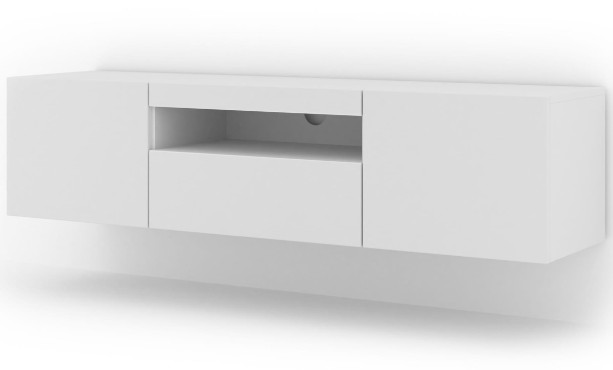 Szafka RTV Aura 150 cm uniwersalna wisząca stojąca biały mat (*opcja LED)