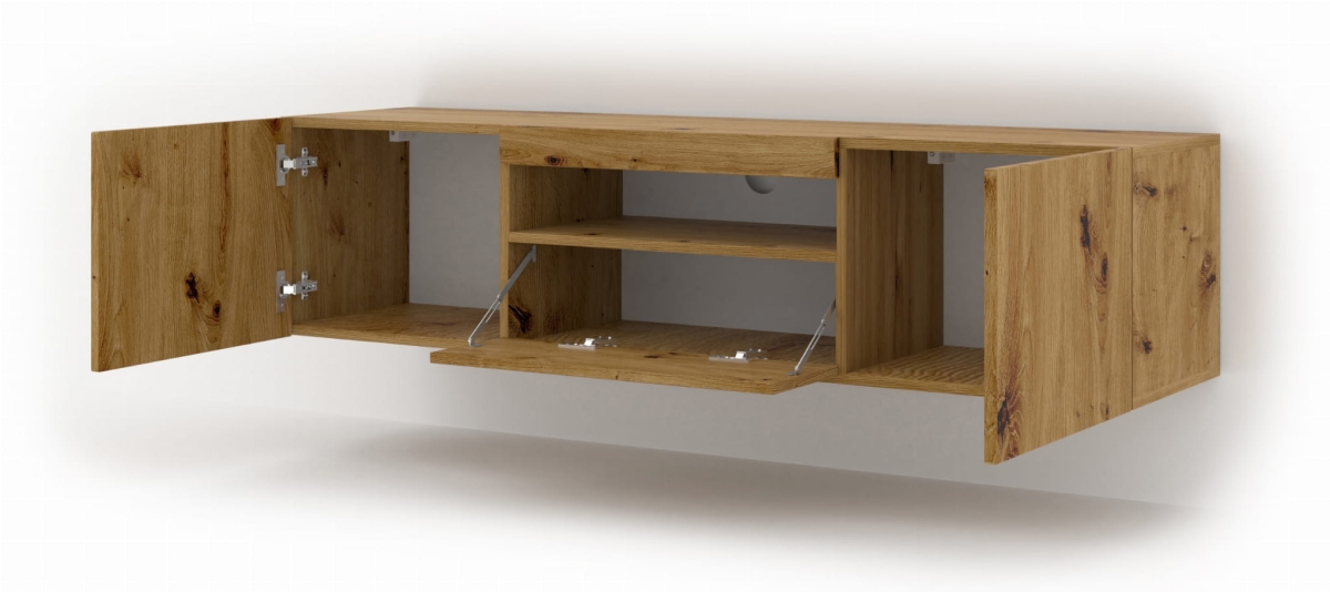 Szafka RTV Aura 150 cm uniwersalna wisząca stojąca dąb artisan (*opcja LED)