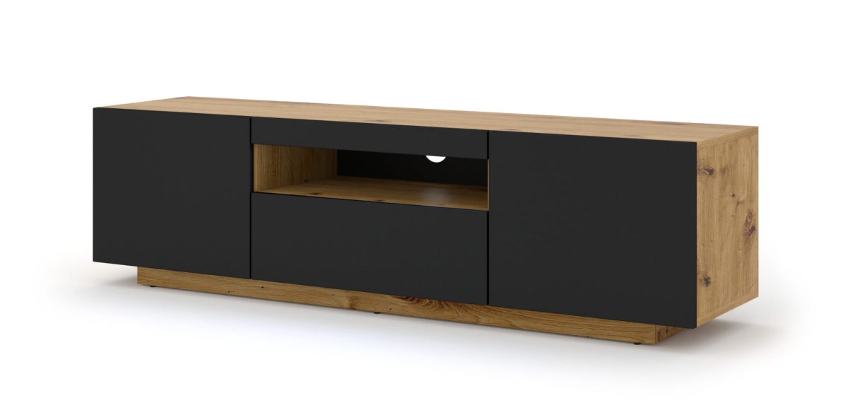 Szafka RTV Aura 150 cm uniwersalna wisząca stojąca dąb artisan / czarny mat (*opcja LED)