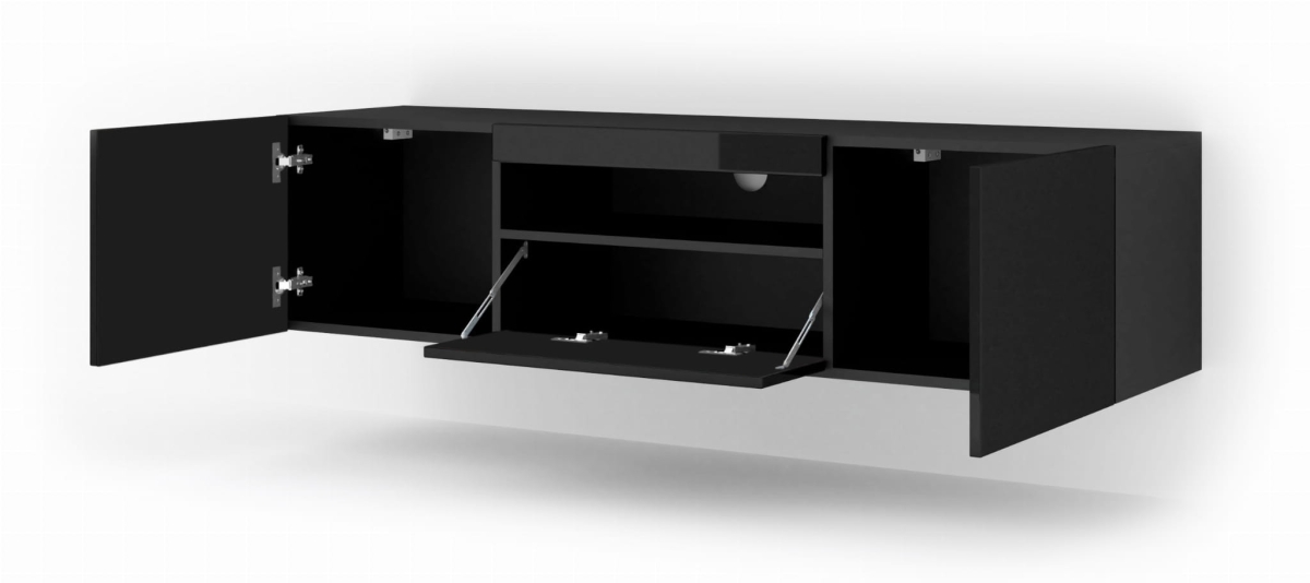 Szafka RTV Aura 150 cm uniwersalna wisząca stojąca czarny połysk (*opcja LED)