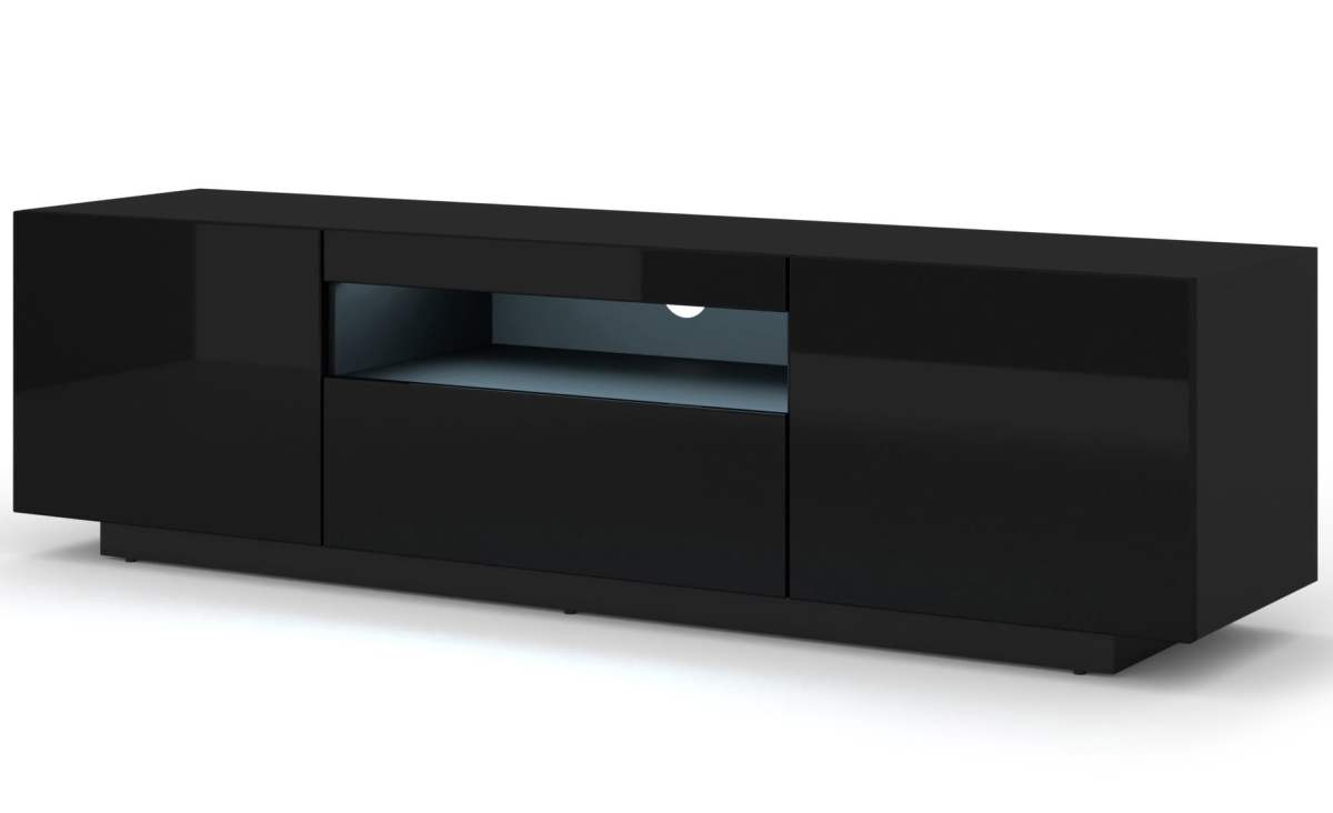 Szafka RTV Aura 150 cm uniwersalna wisząca stojąca czarny połysk (*opcja LED)