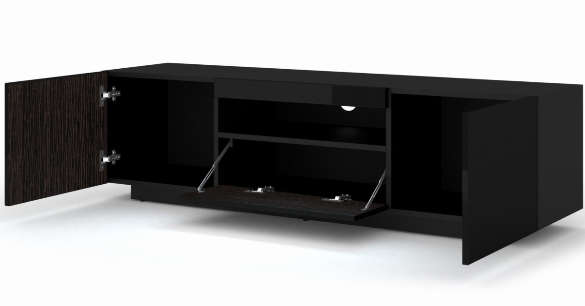 Szafka RTV Aura 150 cm uniwersalna wisząca stojąca czarny połysk (*opcja LED)