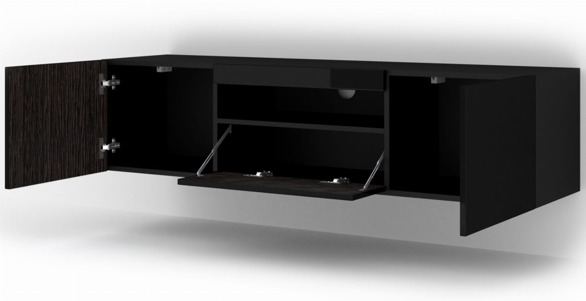 Szafka RTV Aura 150 cm uniwersalna wisząca stojąca czarny połysk (*opcja LED)