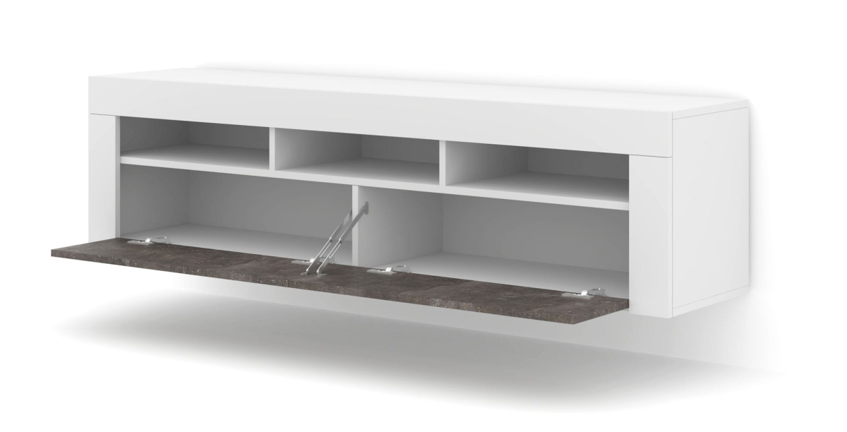 Szafka RTV Moreno 160 cm uniwersalna wisząca stojąca biały mat / beton ciemny