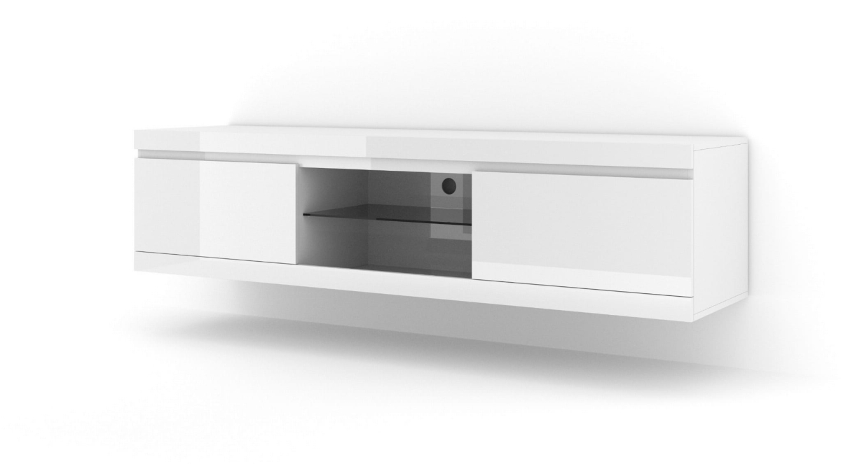 Szafka RTV NET 180 cm uniwersalna wisząca stojąca biały mat / biały połysk