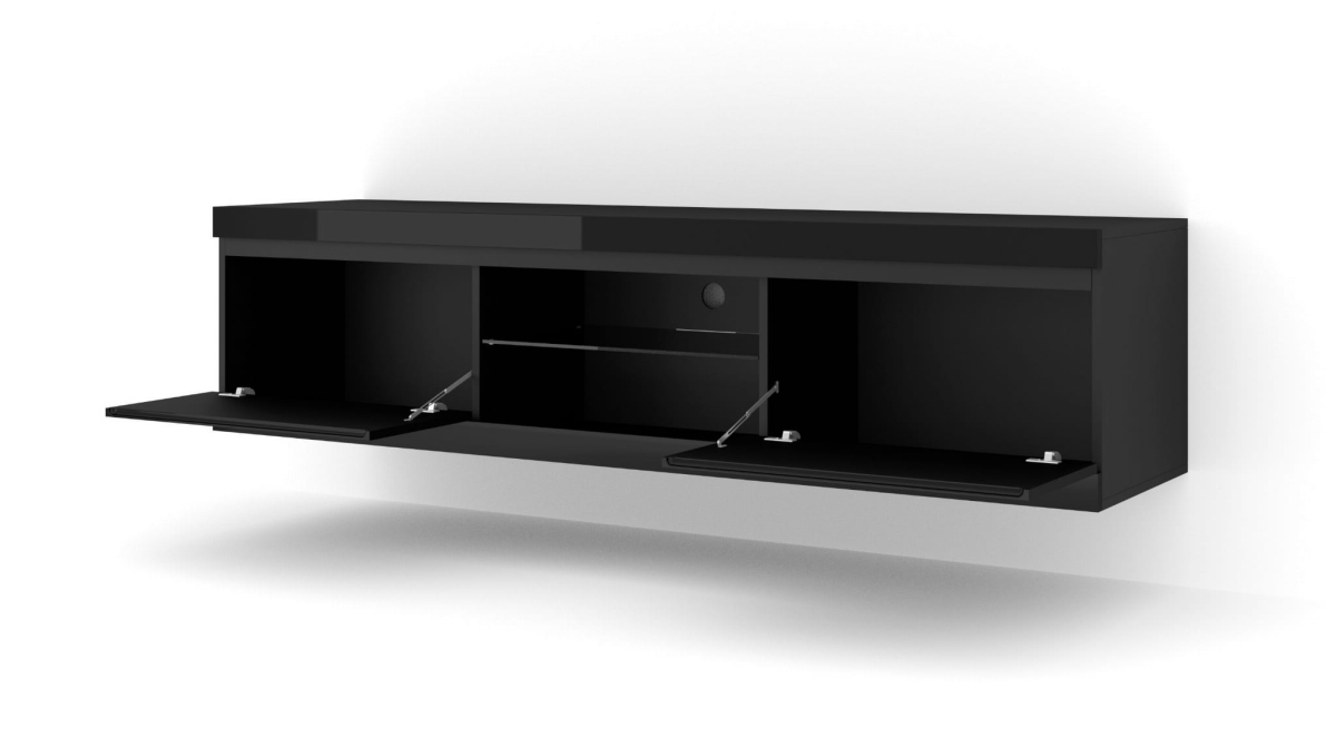 Szafka RTV NET 180 cm uniwersalna wisząca stojąca czarny mat / czarny połysk