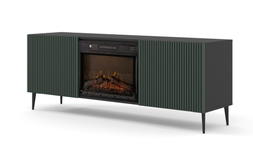  Szafka RTV z kominkiem elektrycznym, 170 cm czarna do salonu, 2D Ravenna F