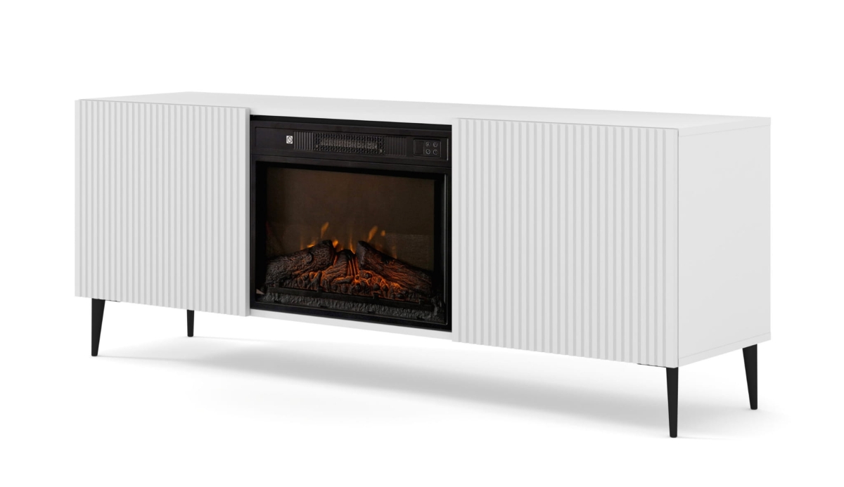 Szafka RTV RAVENNA F 177 cm z kominkiem 2D miały mat / biały mat