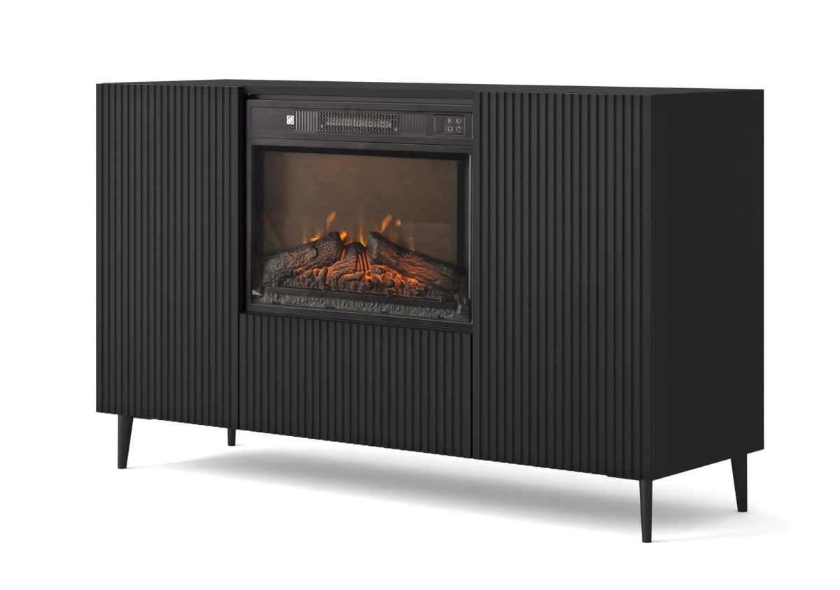 Komoda RAVENNA B 140 cm z kominkiem 2D1K czarny mat