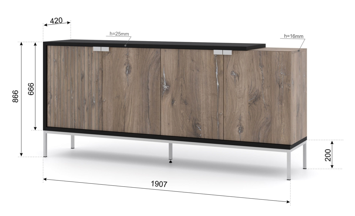 Komoda Toledo 190 4D dąb flagstaff