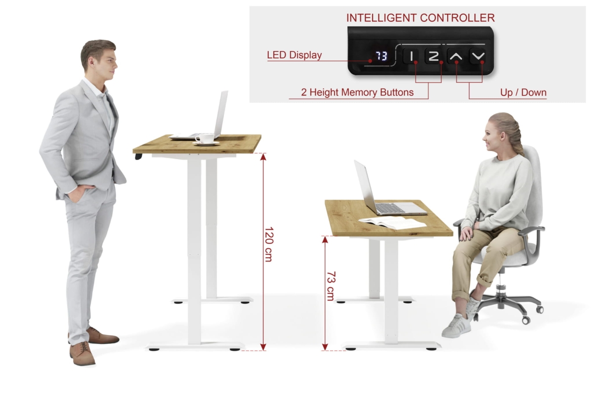 Biurko elektryczne z regulacją BIMotion 120x65 biały/dąb artisan