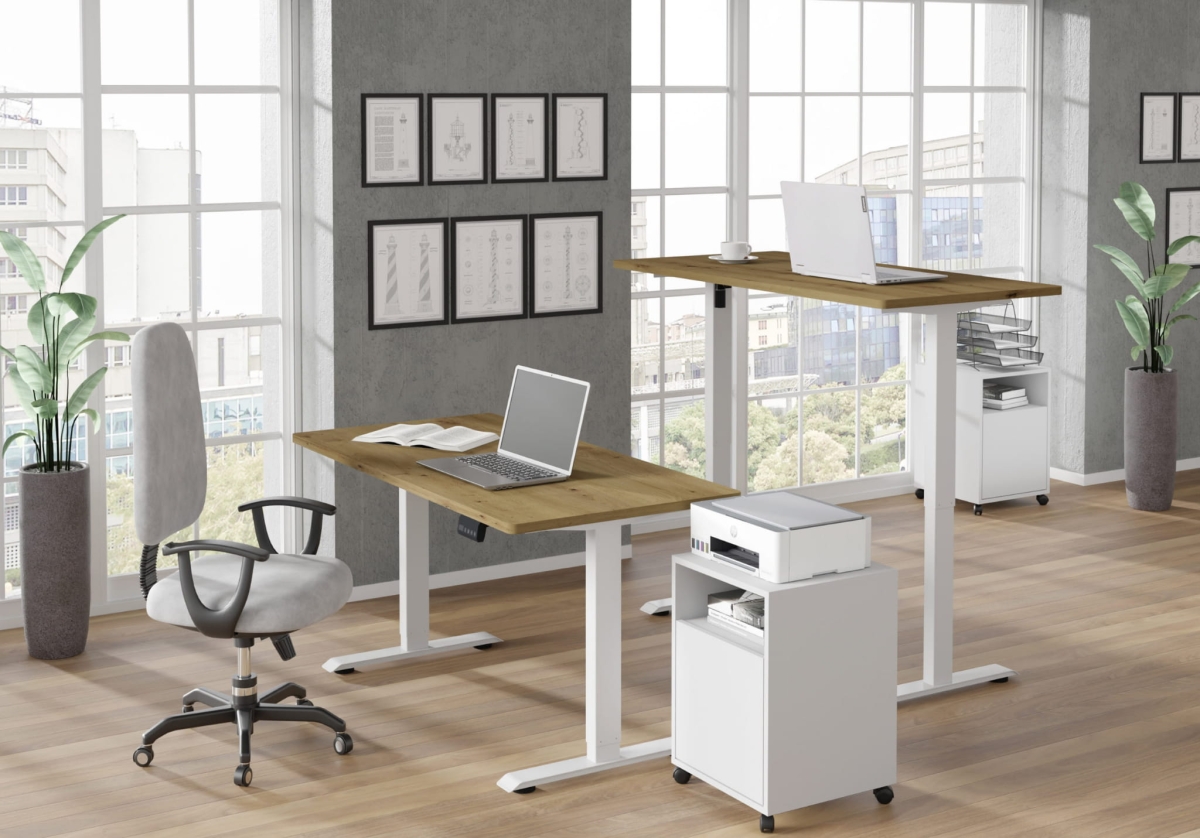 Biurko elektryczne z regulacją BIMotion 120x65 biały/dąb artisan