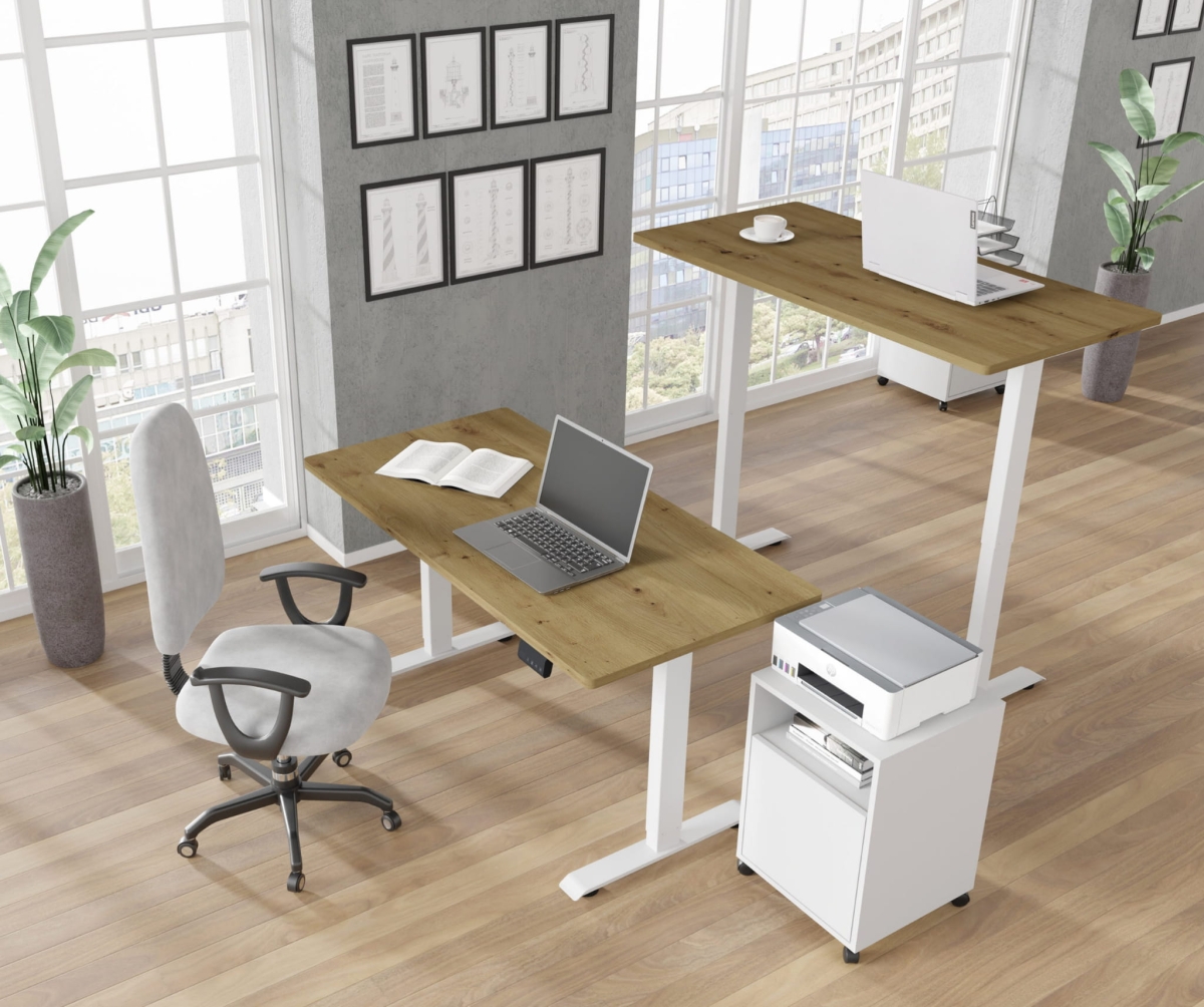 Biurko elektryczne z regulacją BIMotion 120x65 biały/dąb artisan