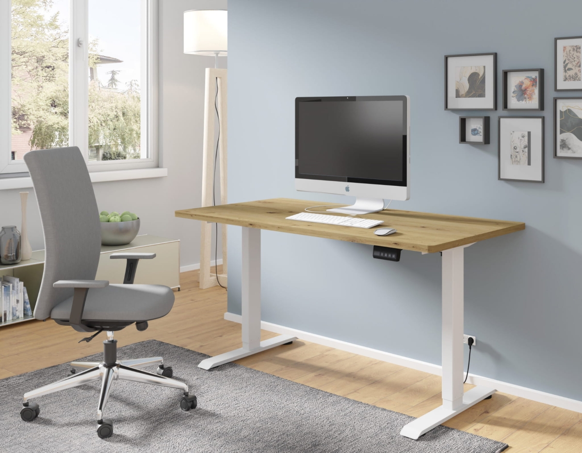 Biurko elektryczne z regulacją BIMotion 120x65 biały/dąb artisan