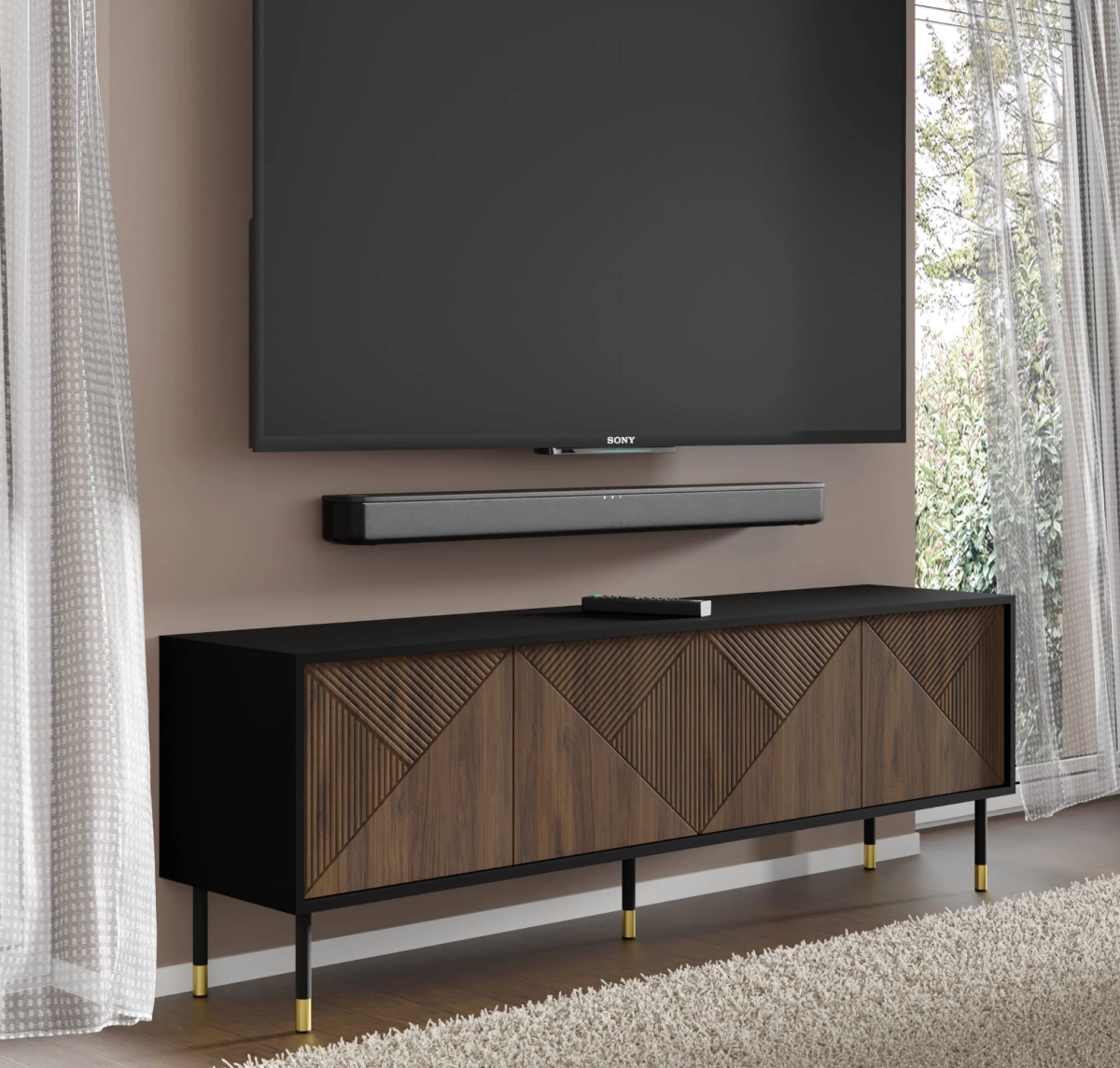 Szafka RTV Woody IV 4D 180 czarny mat / dąb catania