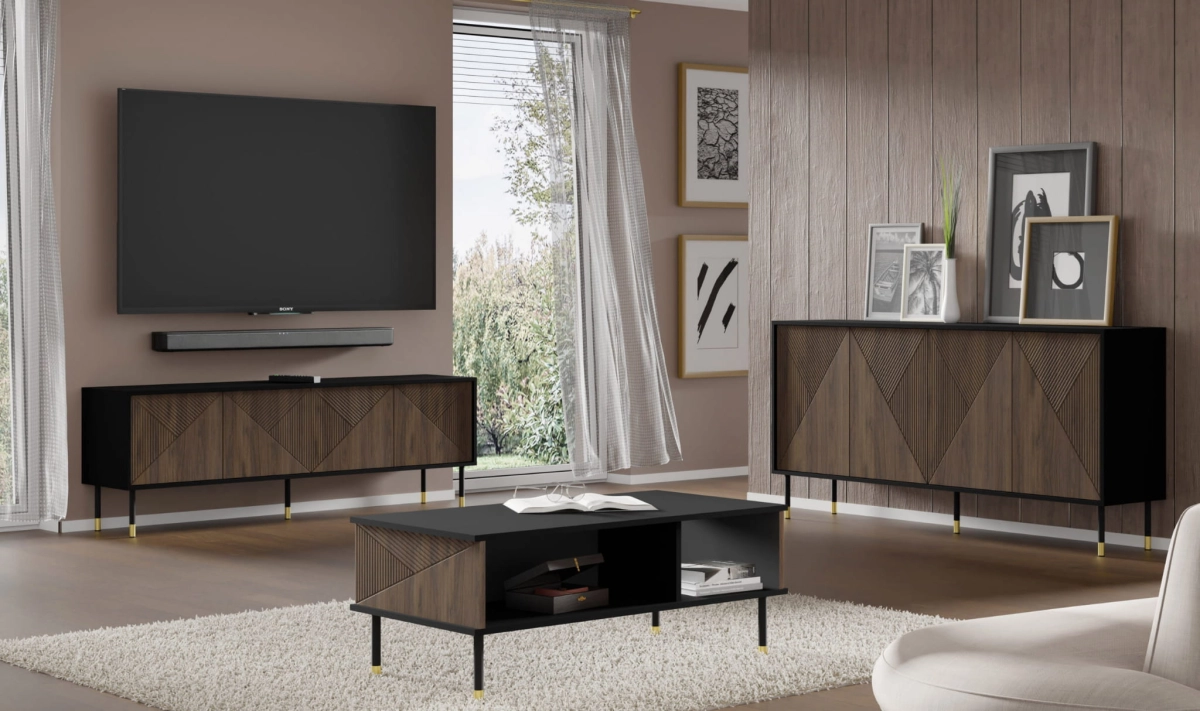 Szafka RTV Woody IV 4D 180 czarny mat / dąb catania