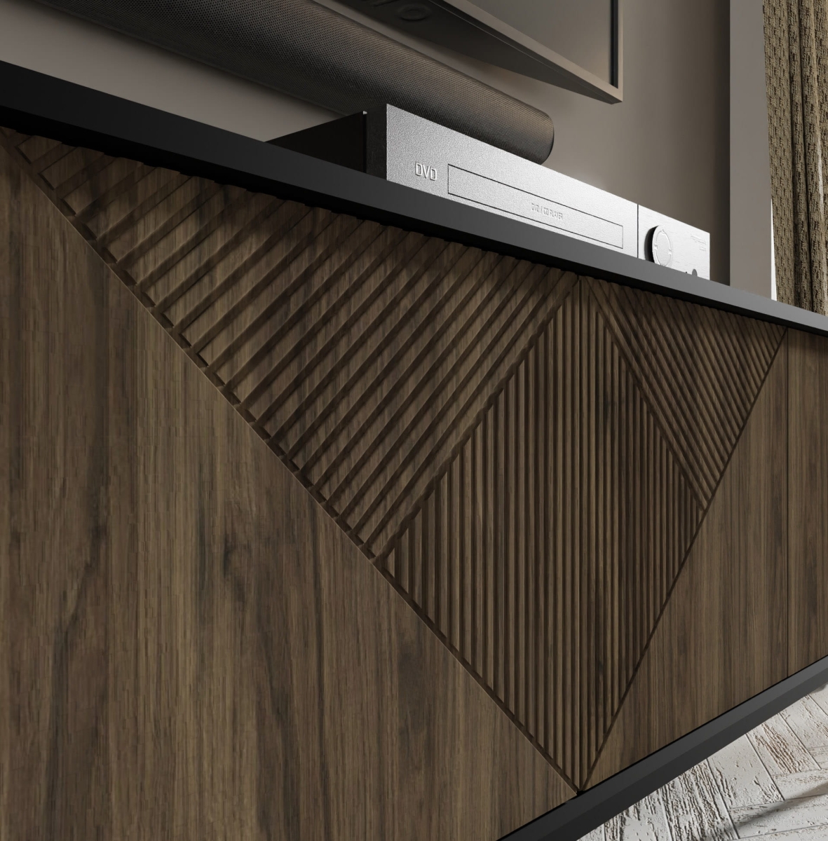 Komoda Woody 4D 180 czarny mat / orzech pacyfik