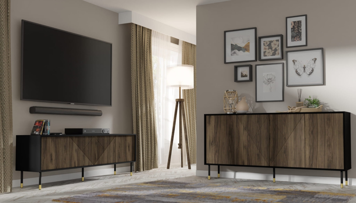 Komoda Woody 4D 180 czarny mat / orzech pacyfik