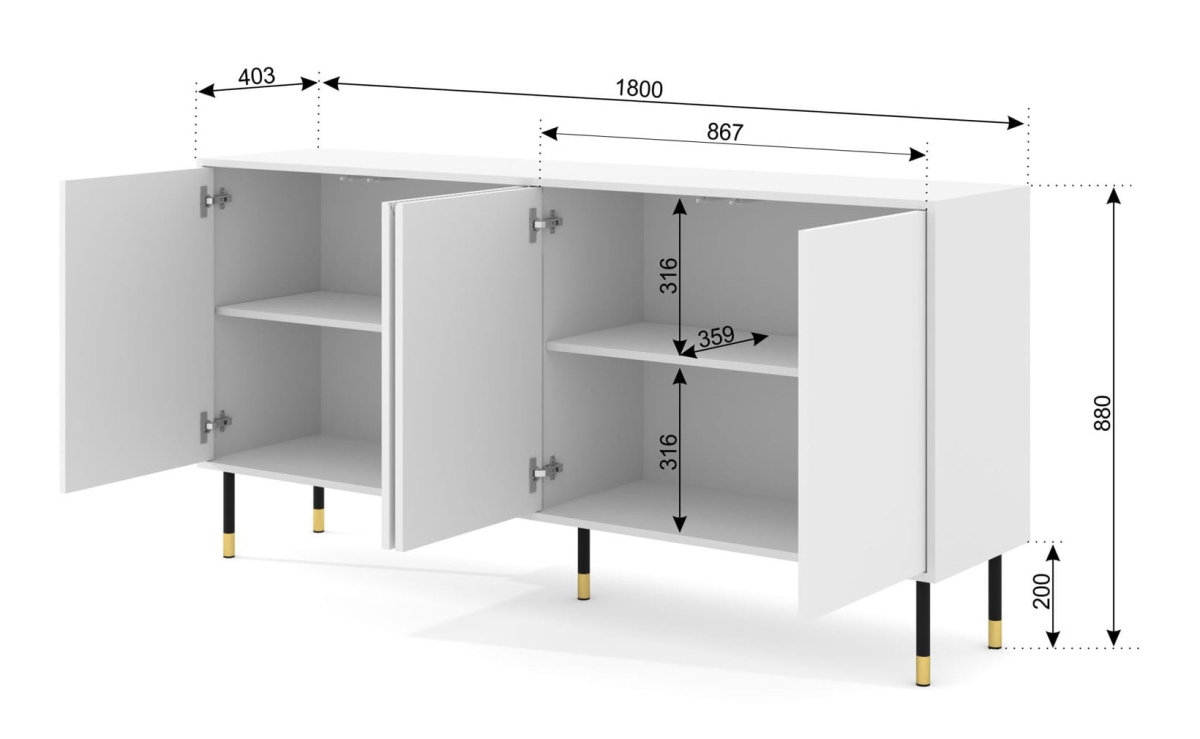 Komoda Woody 4D 180 czarny mat / orzech pacyfik
