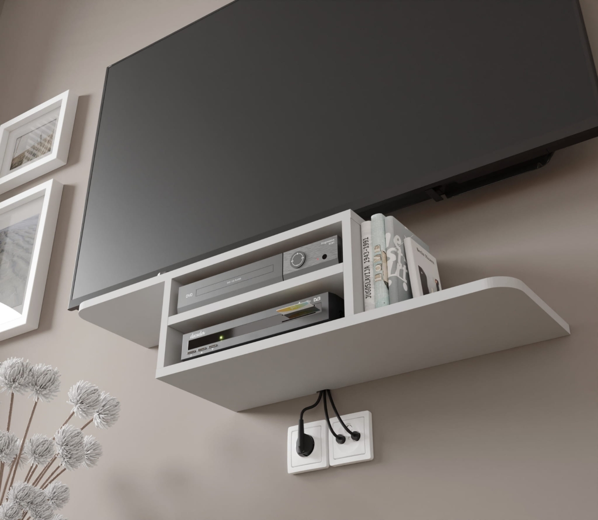 Półka pod telewizor wisząca Dedal 90 cm biały mat