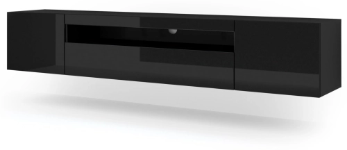 Szafka uniwersalna RTV 200 cm z oświetleniem LED, do salonu, czarna połysk Aura 