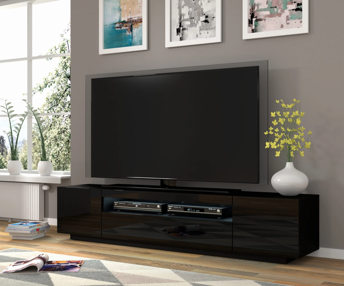 Szafka RTV Aura 200 cm uniwersalna wisząca stojąca czarny połysk