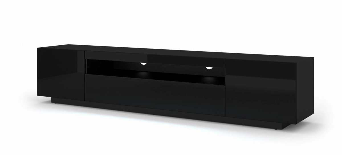 Szafka RTV Aura 200 cm uniwersalna wisząca stojąca czarny połysk