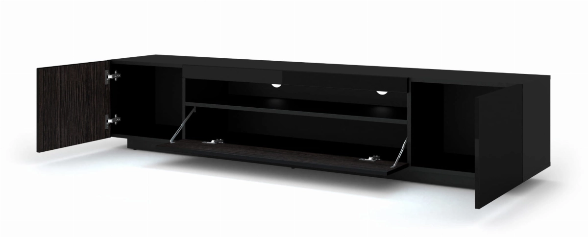 Szafka RTV Aura 200 cm uniwersalna wisząca stojąca czarny połysk
