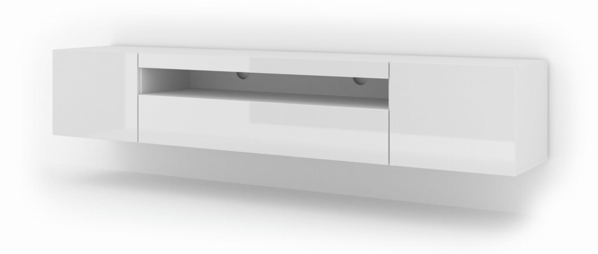 Szafka RTV Aura 200 cm uniwersalna wisząca stojąca biały połysk (*opcja LED)