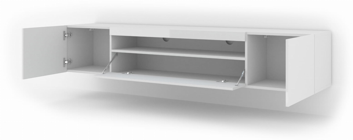 Szafka RTV Aura 200 cm uniwersalna wisząca stojąca biały połysk (*opcja LED)